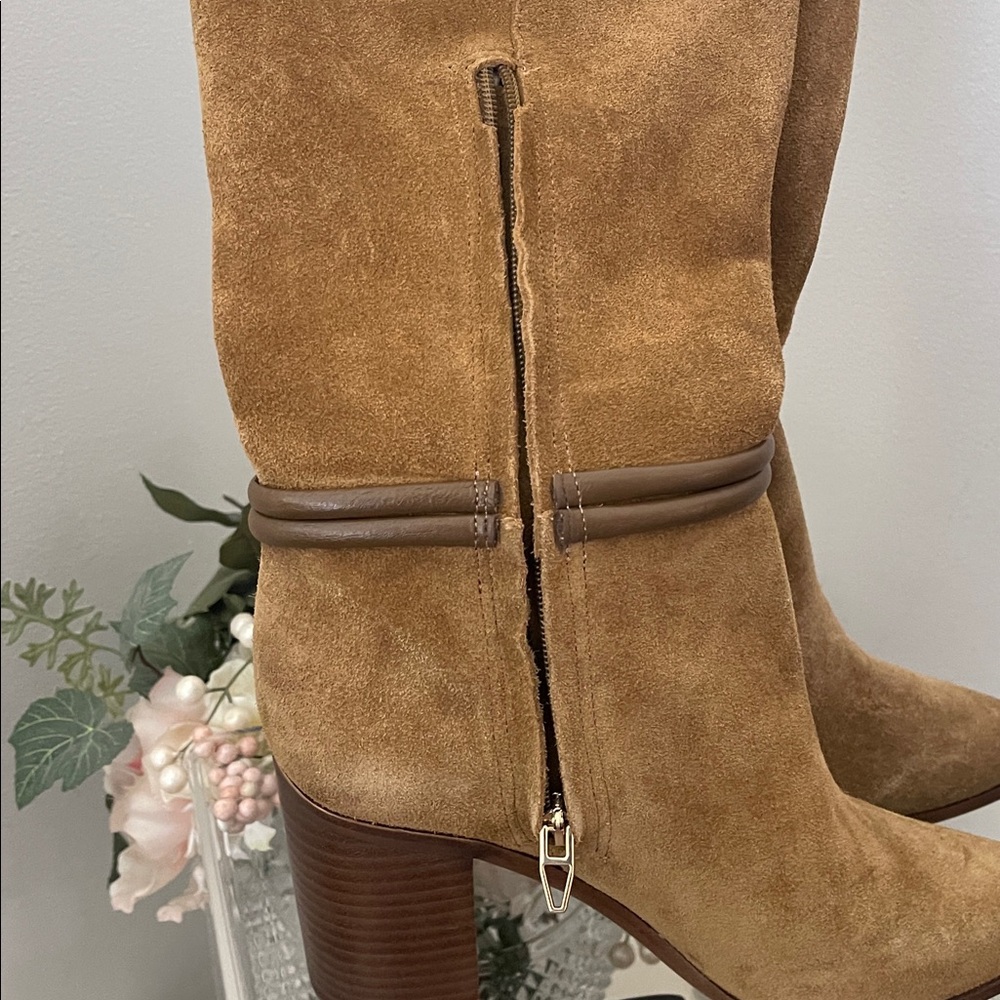 Dolce Vita Cognac Suede Knee-High Heeled Boots - Picture 8 of 12